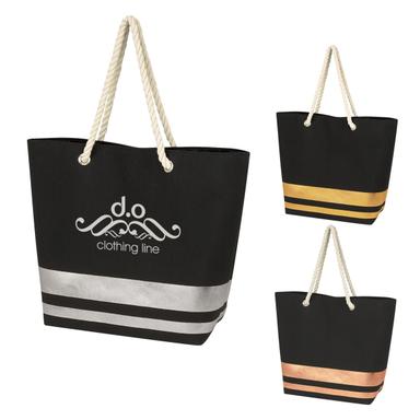 Metallic Accent Rope Tote Bag