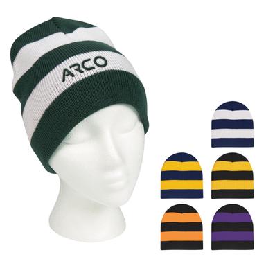 Embroidered Stripe Knit Beanie