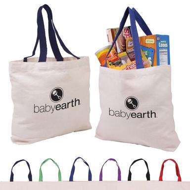 COTTON CANVAS TOTE WITH GUSSET & COLOR ACCENT HANDLES