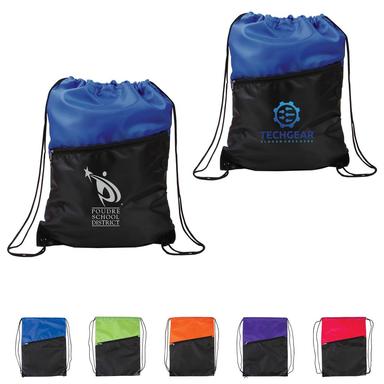 TWO-TONE POLY DRAWSTRING BACKPACK WITH ZIPPER