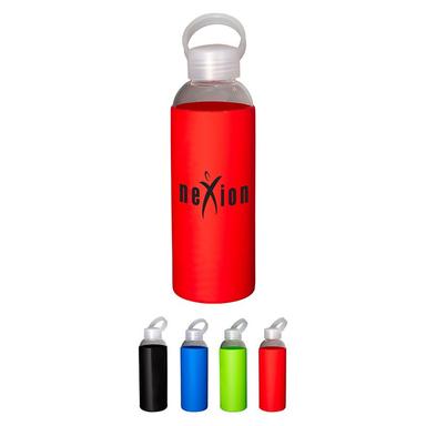 18 OZ. GLASS BOTTLE WITH COLOR SILICONE SLEEVE