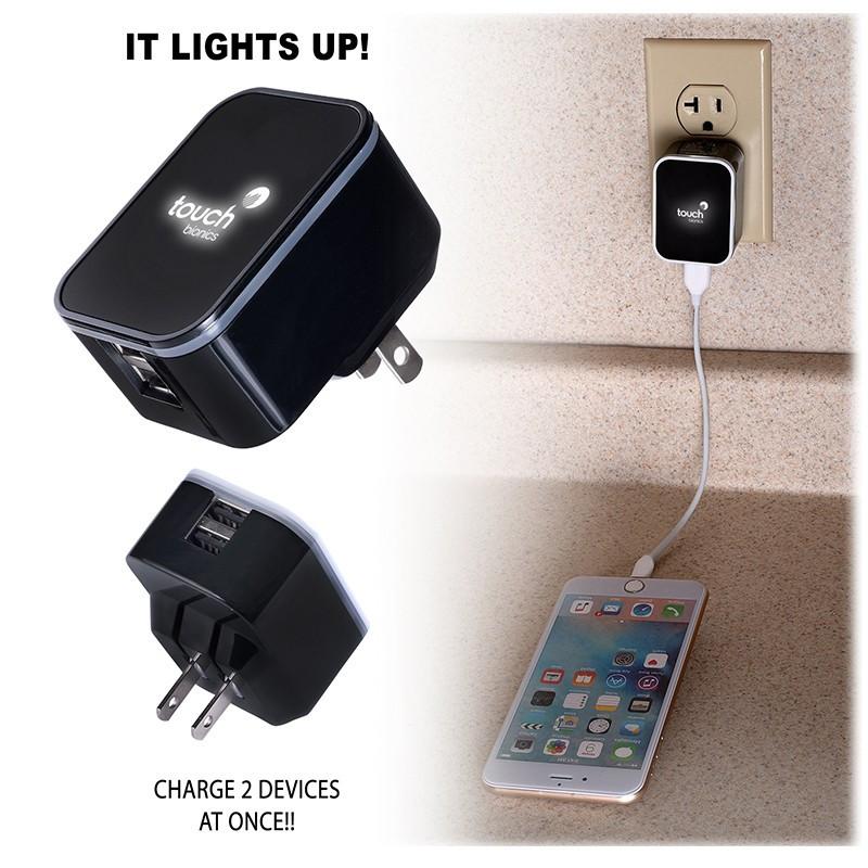 LIGHT-UP-YOUR-LOGO DUO USB WALL CHARGER