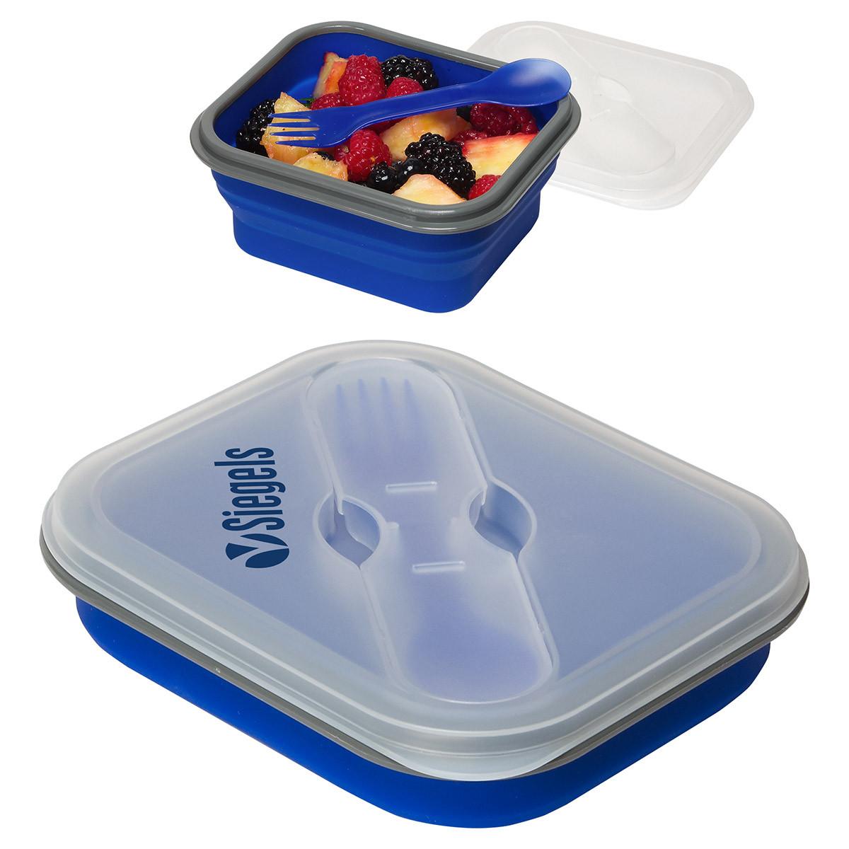 Collapsible Silicone Lunch Box with Fork & Spoon Set