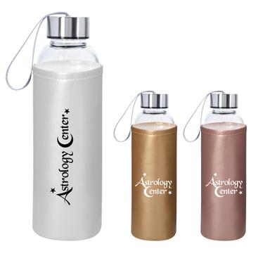 18 OZ. AQUA PURE GLASS BOTTLE WITH METALLIC SLEEVE
