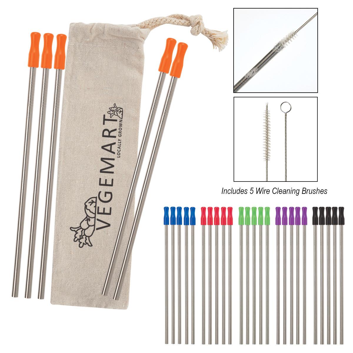 5-PACK STAINLESS STRAW KIT WITH COTTON POUCH