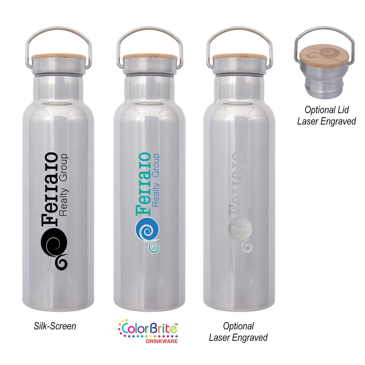 21 OZ. SHINY TIPTON STAINLESS STEEL BOTTLE WITH BAMBOO LID