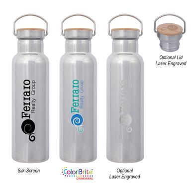 21 OZ. SHINY TIPTON STAINLESS STEEL BOTTLE WITH BAMBOO LID