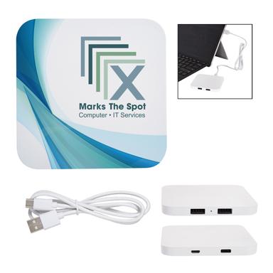 POWER UP 2-PORT USB HUB & WIRELESS CHARGING PAD