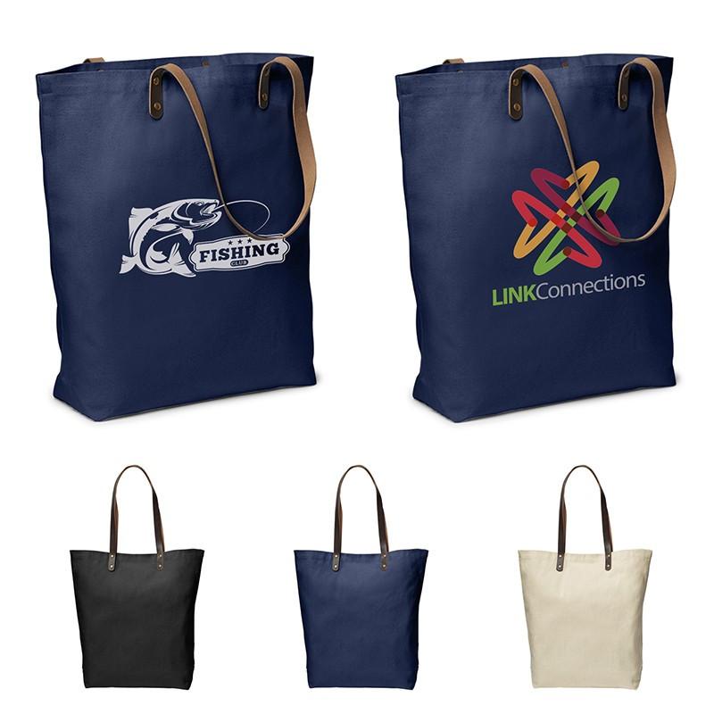 URBAN COTTON TOTE WITH LEATHER HANDLES