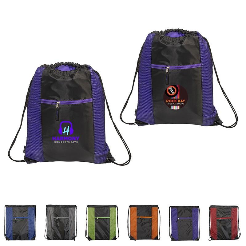 PORTER COLLECTION 210D POLYESTER AND MESH-PATTERNED DRAWSTRING BAG