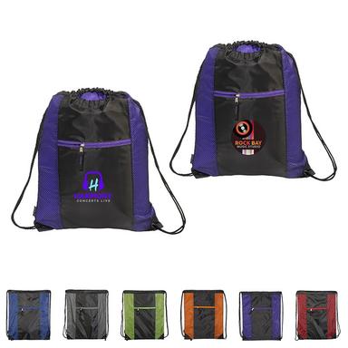 PORTER COLLECTION 210D POLYESTER AND MESH-PATTERNED DRAWSTRING BAG