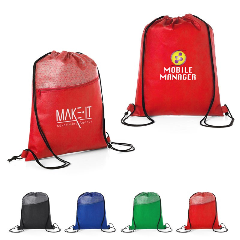 HEXAGON PATTERN NON-WOVEN DRAWSTRING BACKPACK