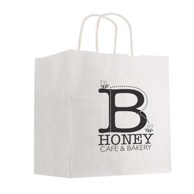 KRAFT PAPER WHITE SHOPPING BAG - 10" X 10"