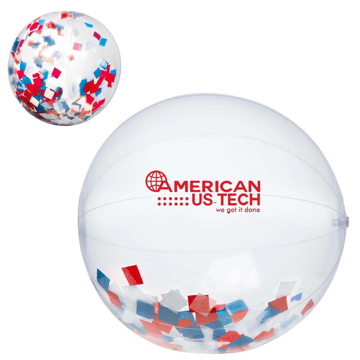 16" Red, White and Blue Color Confetti Filled Round Clear Beach Ball