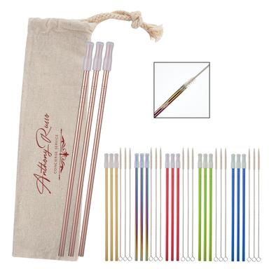 3- PACK PARK AVENUE STAINLESS STRAW KIT WITH COTTON POUCH