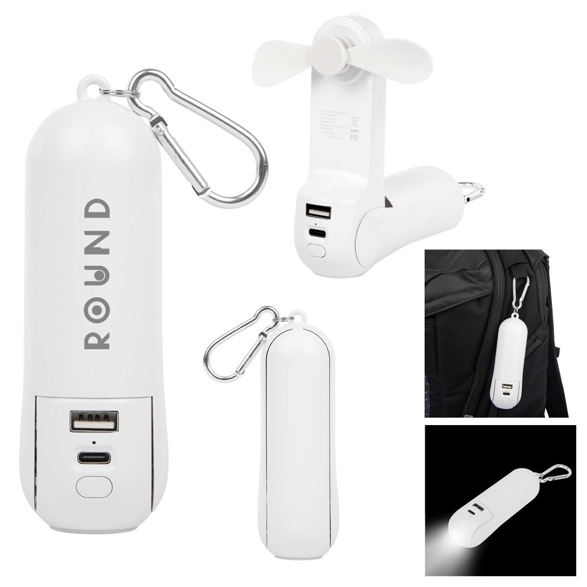 RECHARGEABLE POWER BANK WITH FAN & FLASHLIGHT
