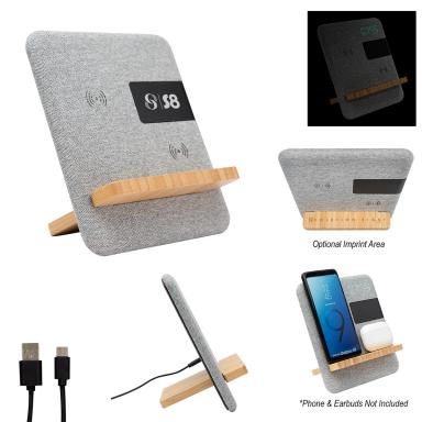 FABRIC & BAMBOO WIRELESS CHARGER WITH CLOCK