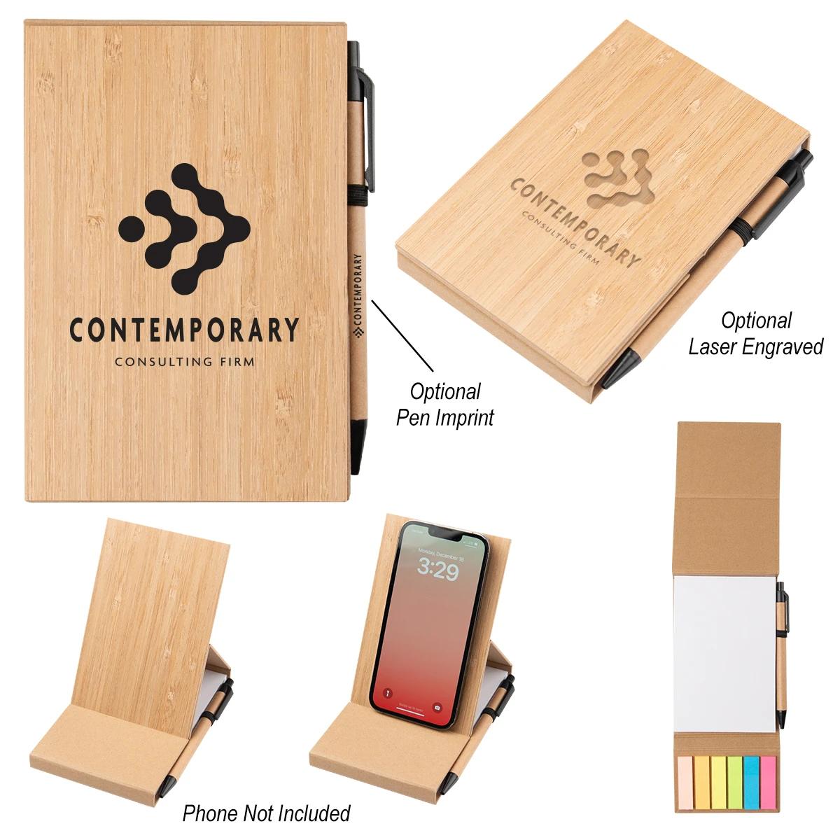 BAMBOO DESK JOTTER WITH PHONE STAND