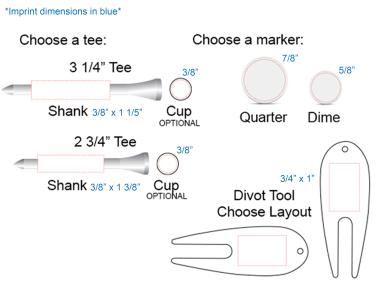 Golf Combo Pack of 4 Tees, 1 Ball Marker & 1 Divot Tool