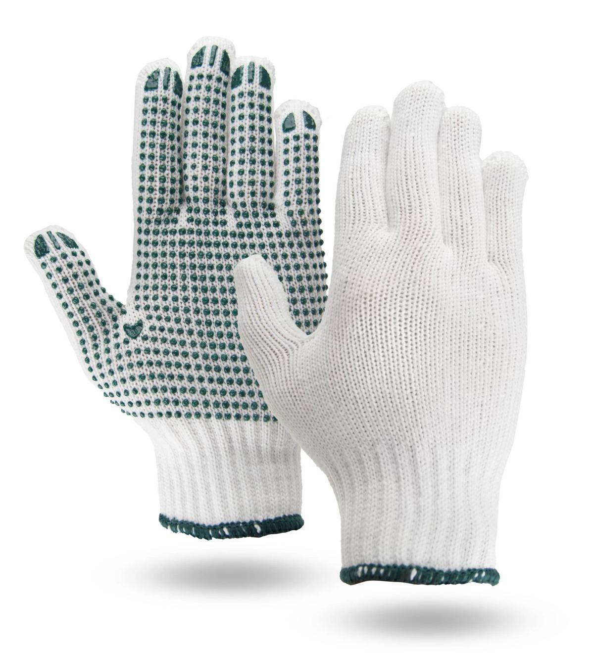 White Freezer Gloves w/Green Grip Dots