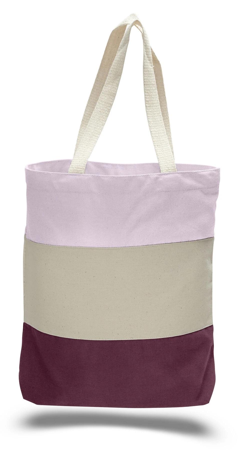 12 Oz. Canvas Tri Color Tote Bag w/ Gusset - 1 Color (15"x15"x3")
