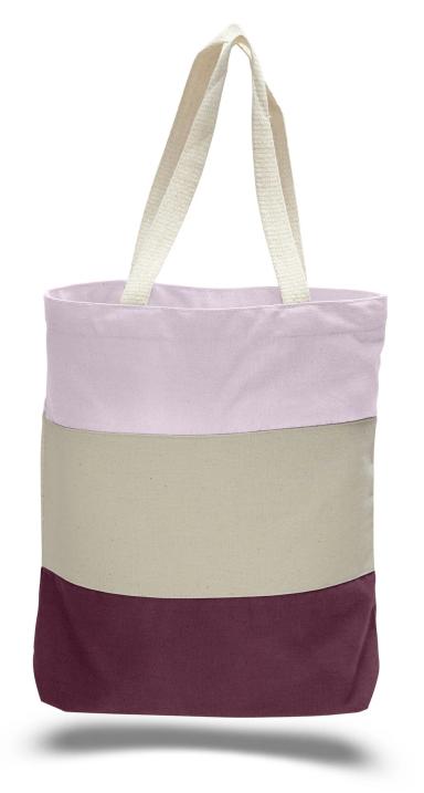 12 Oz. Canvas Tri Color Tote Bag w/ Gusset - 1 Color (15"x15"x3")