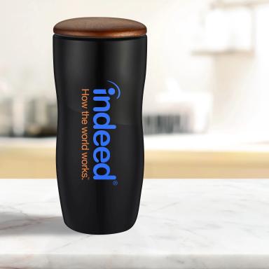 12 Oz. Double Wall Ceramic Tumbler w/Wood Lid