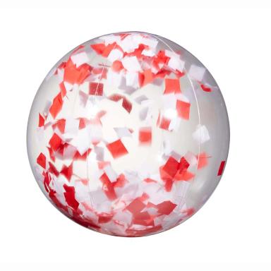 16" Red & White Confetti Filled Round Clear Beach Ball