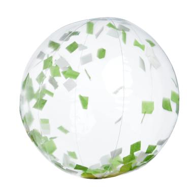 16" Green & White Confetti Filled Round Clear Beach Ball