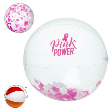 16" Pink & White Confetti Filled Round Beach Ball