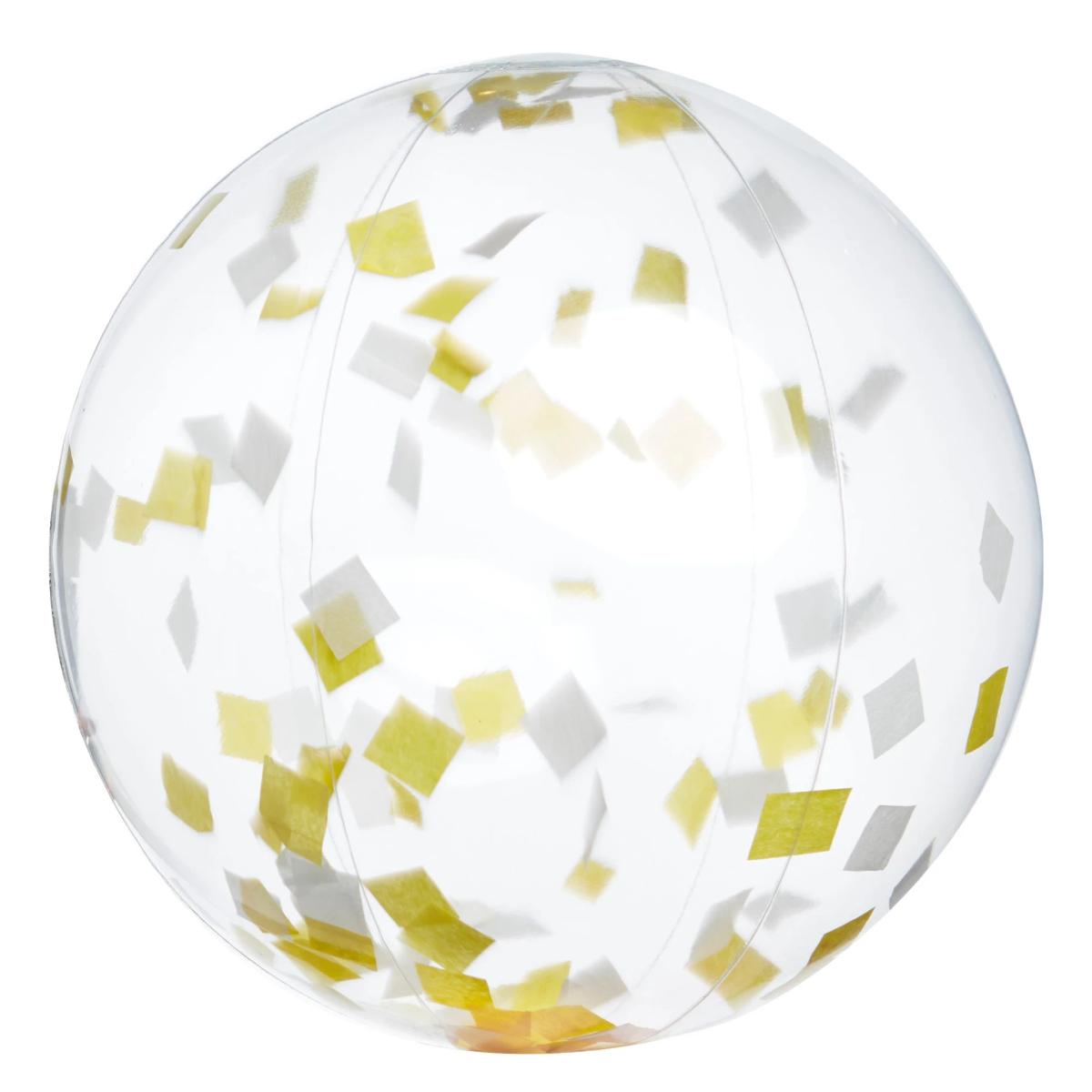 16" Yellow & White Confetti Filled Round Clear Beach Ball