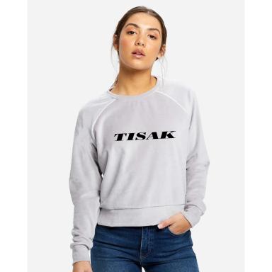 Women's Velour Cropped Long Sleeve Pullover Top