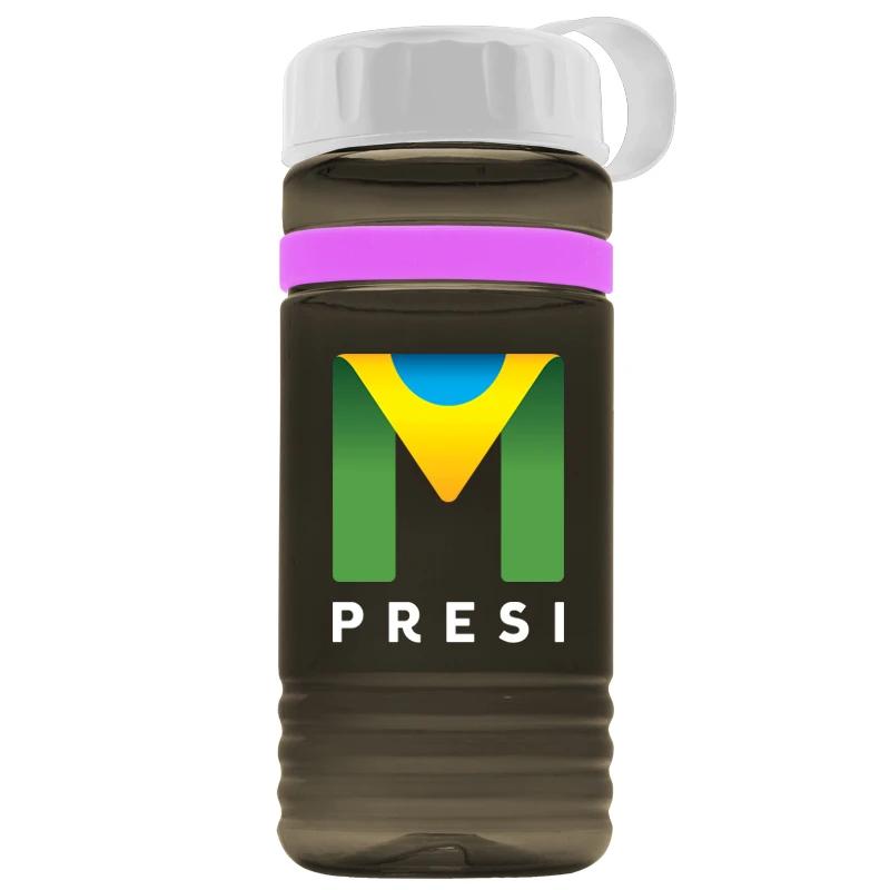 20 Oz. Transparent Groove Stripe Bottle w/Tethered Lid - Digital Imprint