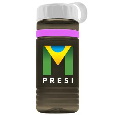 20 Oz. Transparent Groove Stripe Bottle w/Tethered Lid - Digital Imprint