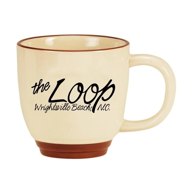 M-Ware 14 Oz. Almond Bistro Mug w/Maroon Trim