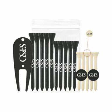 5, 2 1/8" Tees, 5, 2 3/4" Tees, 5, 3 1/4" Tees, 2 Ballmarkers & 1 Plastic Divot tool