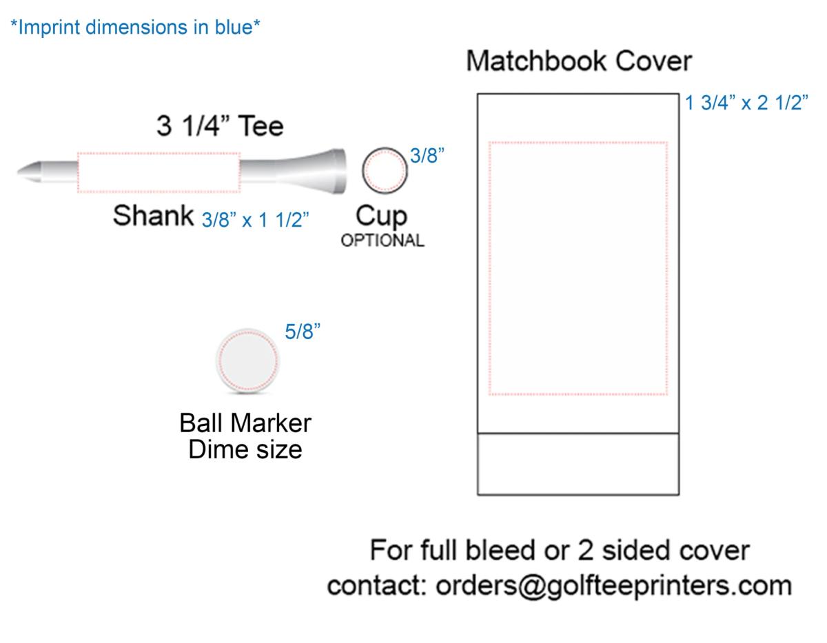 Golf Tee Matchbook w/Three 3 1/4" Tees & 2 Ball Markers