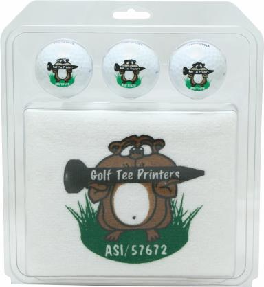 Golf Tournament Gift Pack w/3 Plain White Golf Balls & 1 Golf Towel