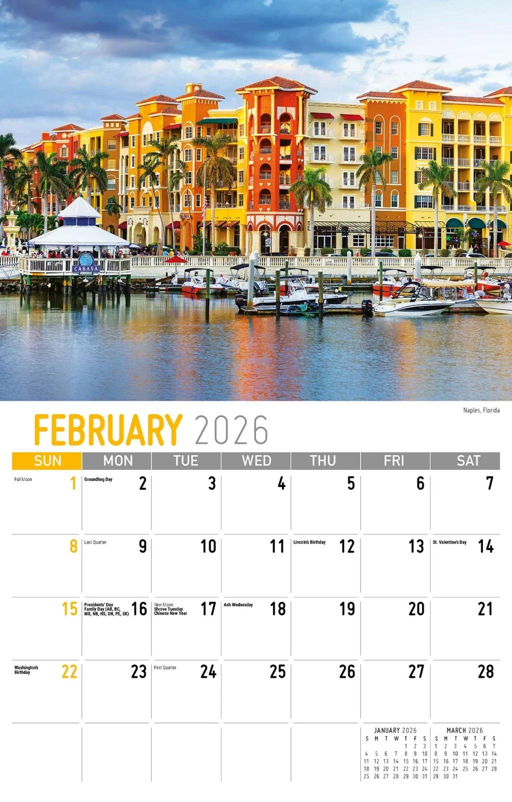 Galleria Wall Calendar 2026 Southeast USA