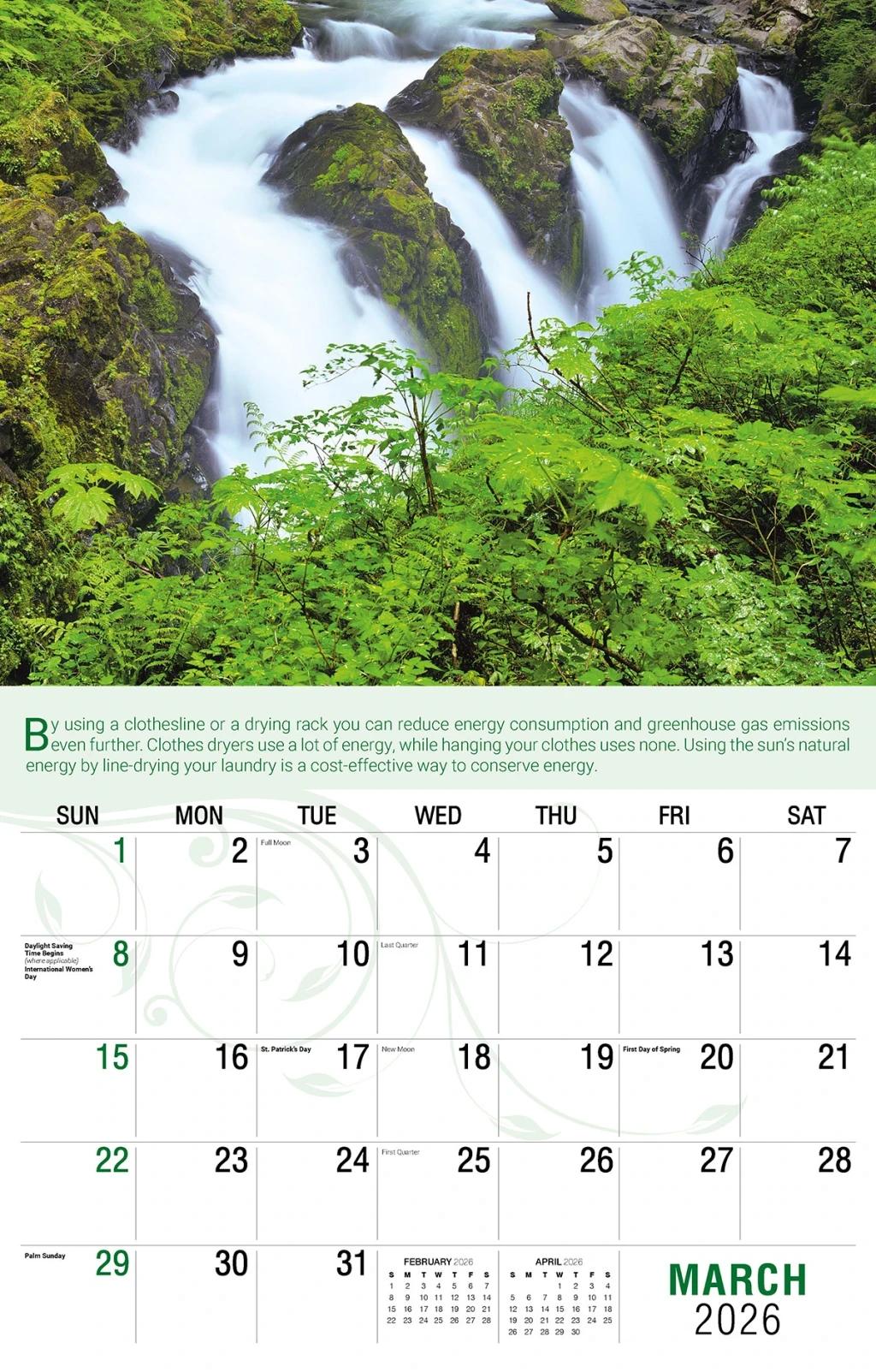 Galleria Wall Calendar 2026 Go Green