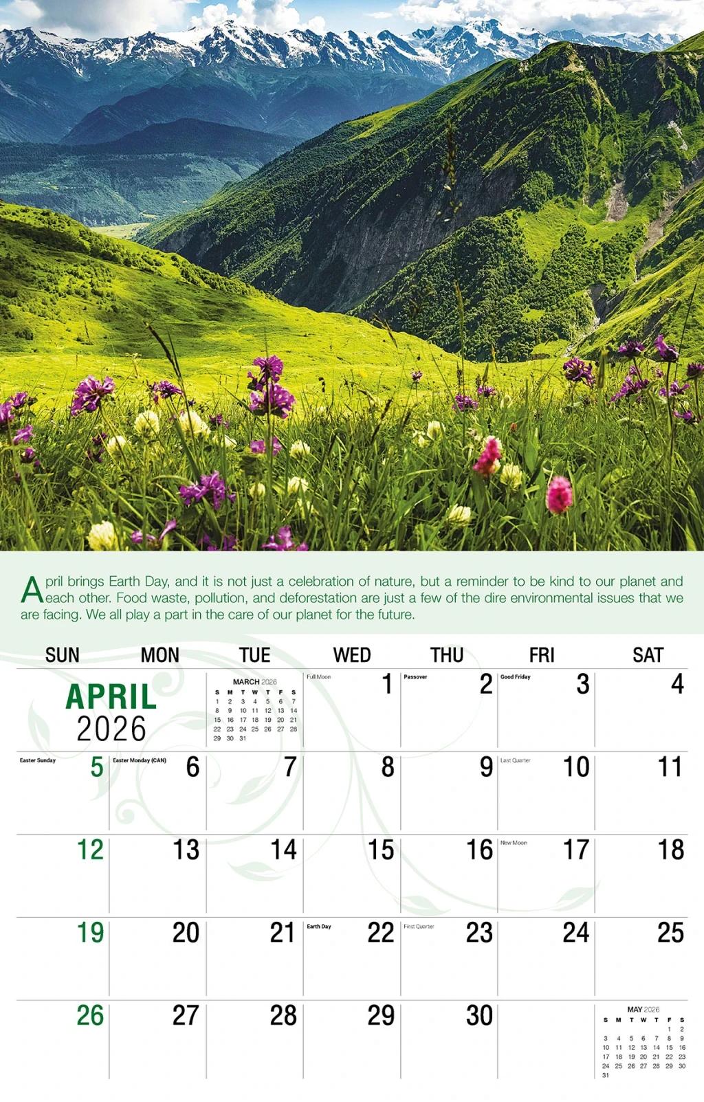 Galleria Wall Calendar 2026 Go Green