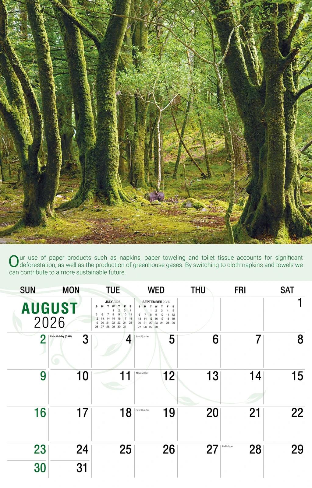 Galleria Wall Calendar 2026 Go Green