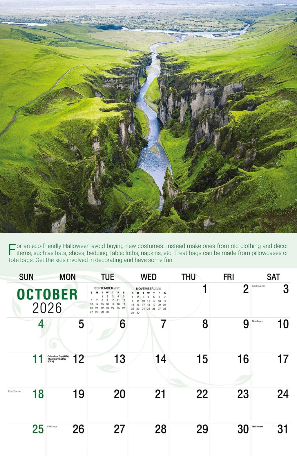 Galleria Wall Calendar 2026 Go Green