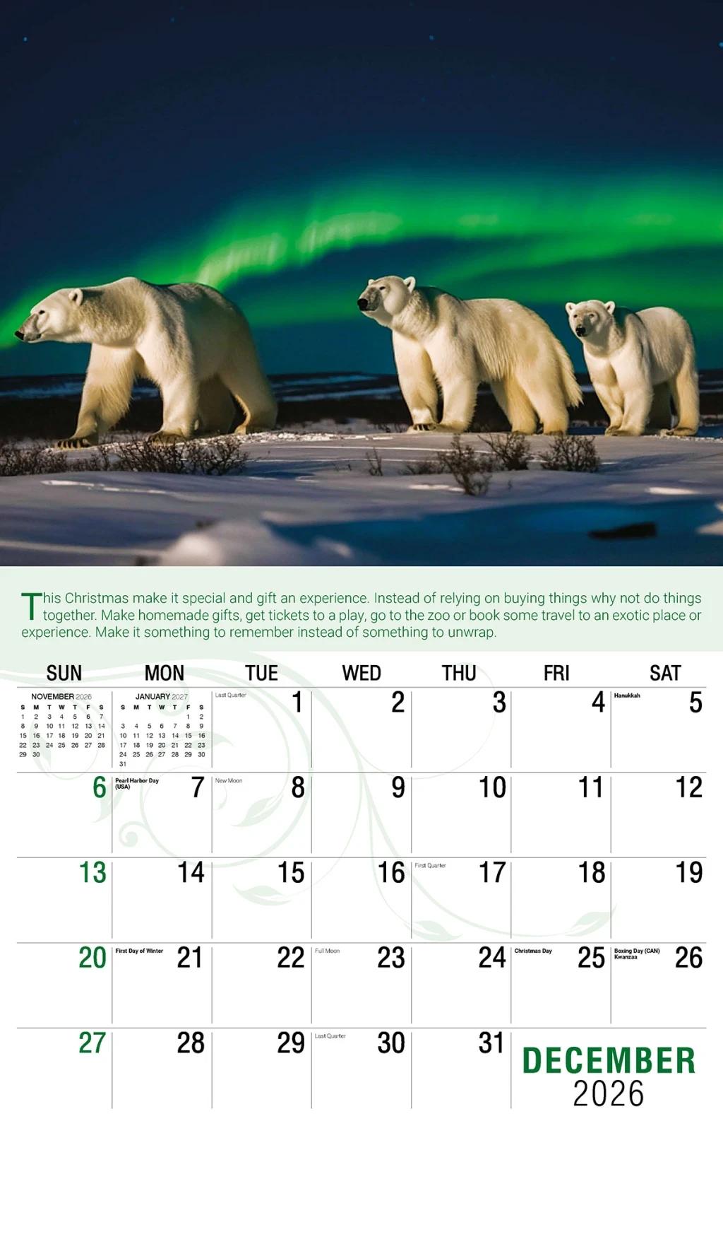 Galleria Wall Calendar 2026 Go Green