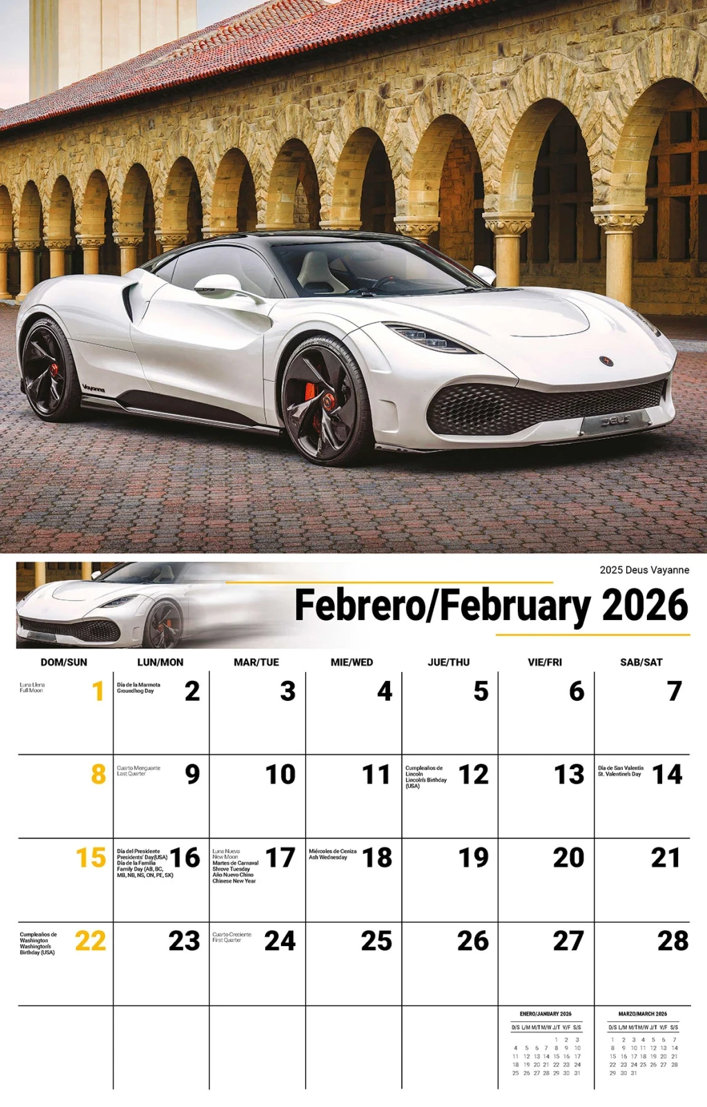 Galleria Wall Calendar 2026 Exotic Cars (English/Spanish)
