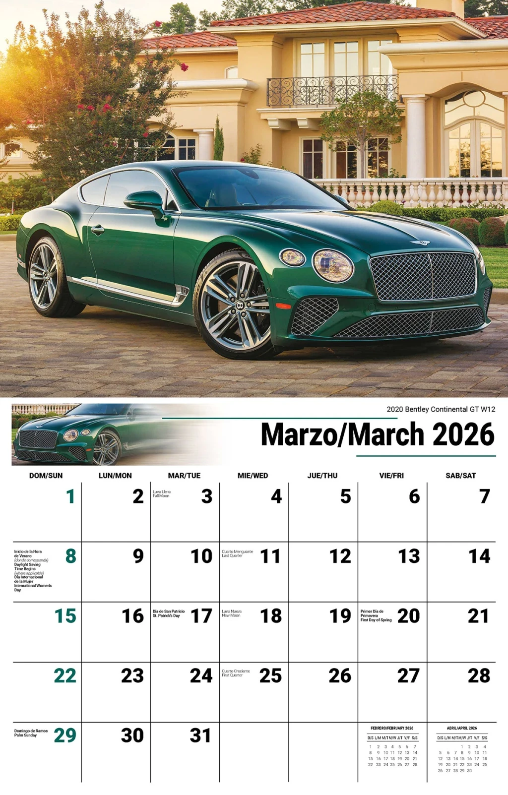 Galleria Wall Calendar 2026 Exotic Cars (English/Spanish)