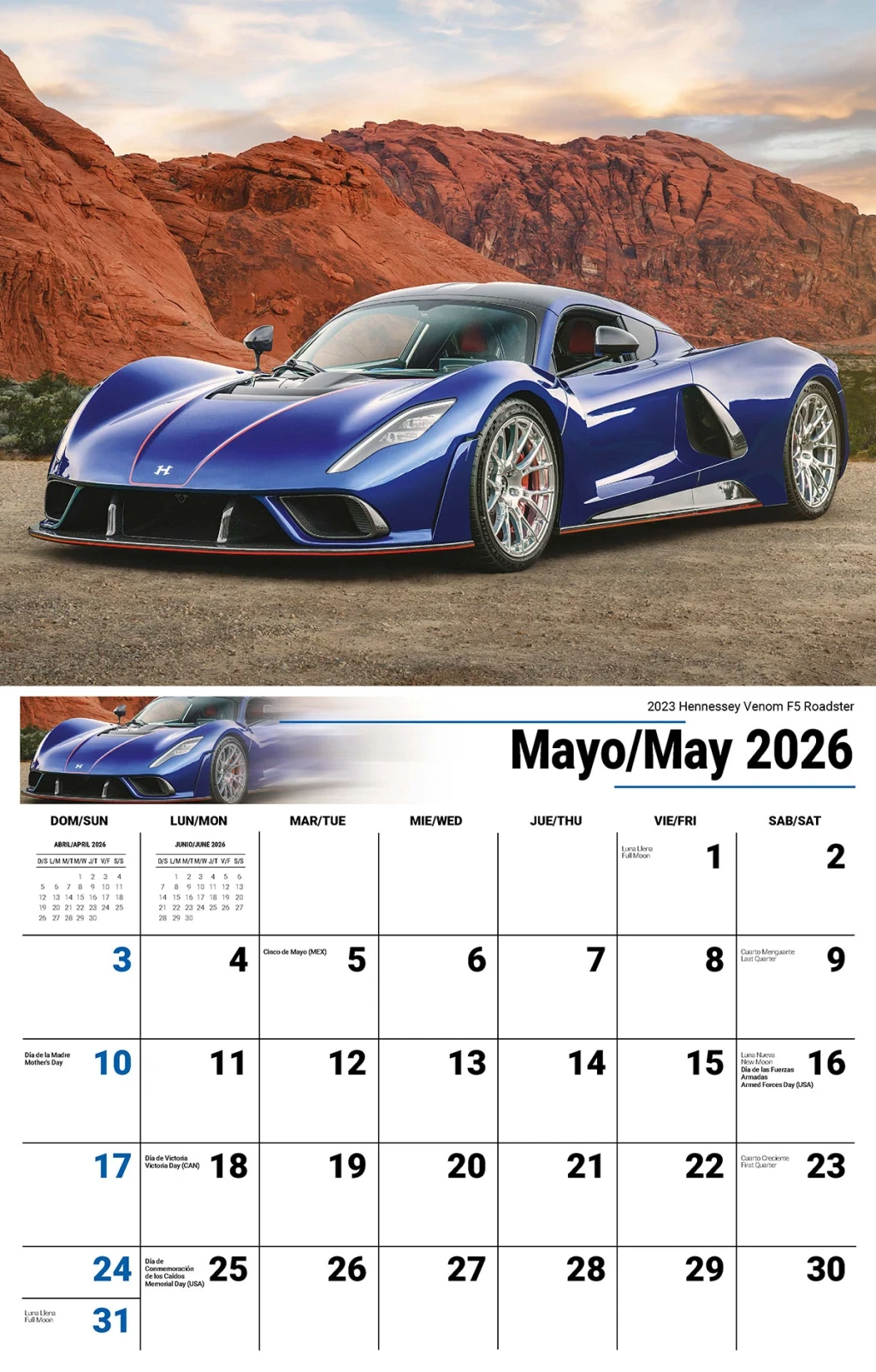 Galleria Wall Calendar 2026 Exotic Cars (English/Spanish)