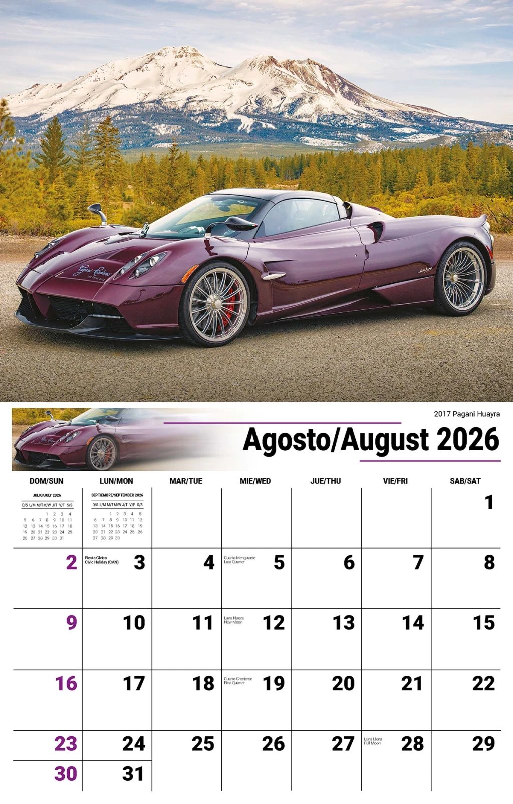 Galleria Wall Calendar 2026 Exotic Cars (English/Spanish)