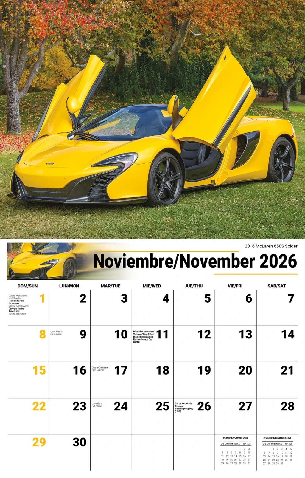 Galleria Wall Calendar 2026 Exotic Cars (English/Spanish)