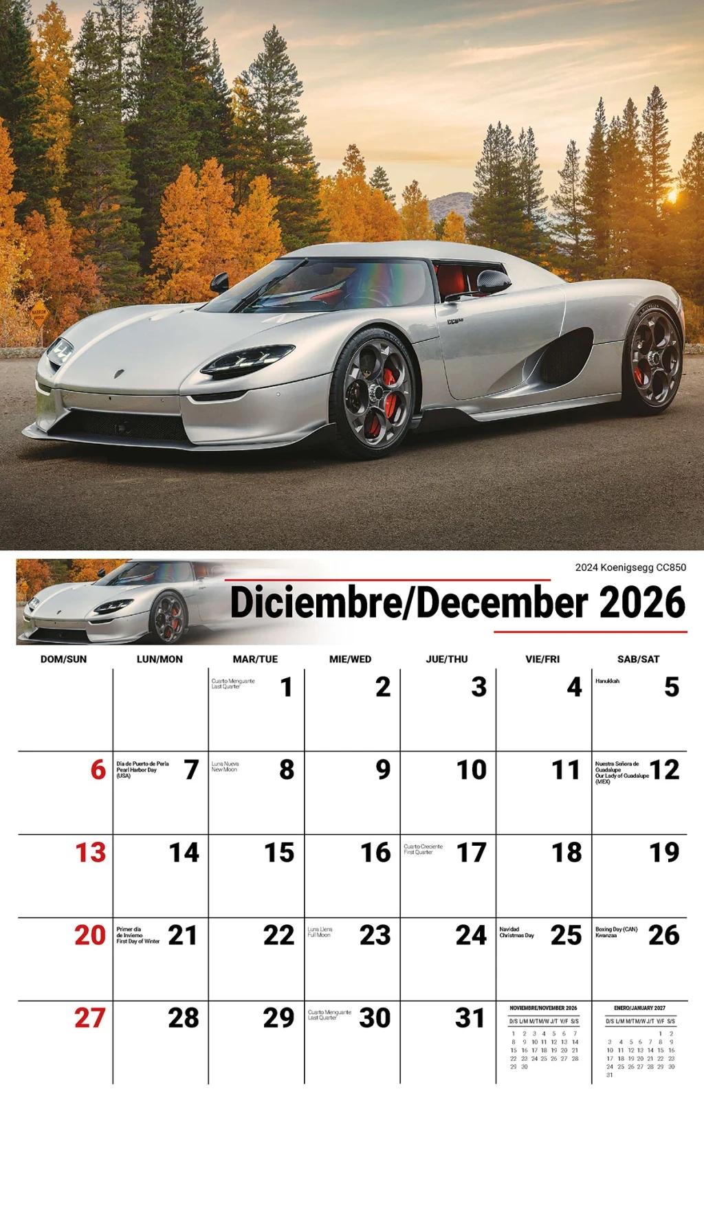 Galleria Wall Calendar 2026 Exotic Cars (English/Spanish)
